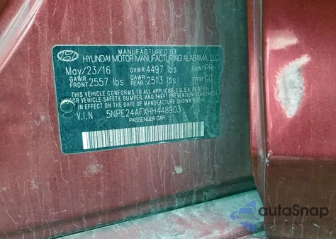 2017 Hyundai Sonata Se z USA, uszkodzony, nr VIN 5NPE24AFXHH448903